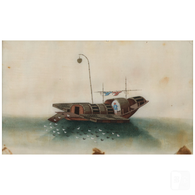 佚名 廣東學院畫派 船舶與風景 冊頁八幀 設色紙本 鏡框 十九世紀 | ANONYMOUS, GUANGDONG SCHOOL, 19th century - 图16